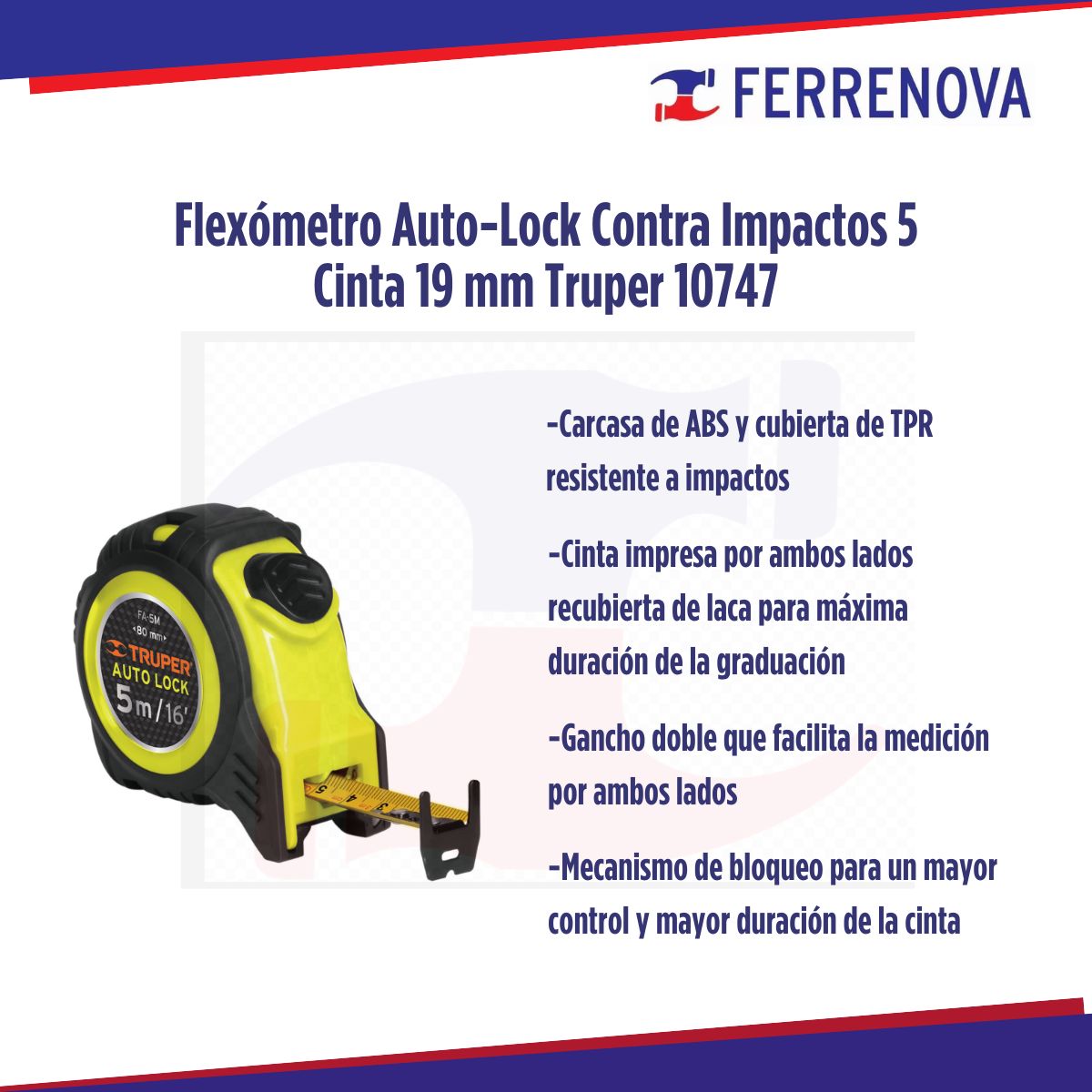 Flexómetro Auto-Lock Contra Impactos 5 Cinta 19 mm Truper 10747