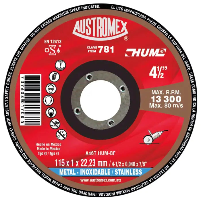 Disco Corte Inox 781 41/2"X0.040"Hum Austromex