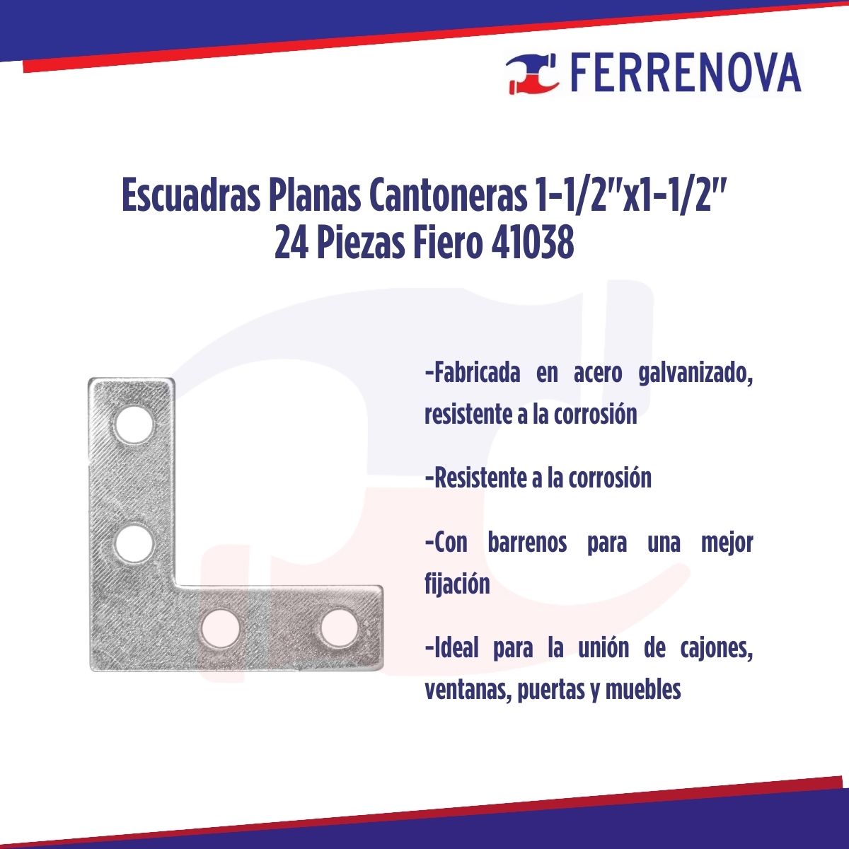 Escuadras Planas Cantoneras 1-1/2"x1-1/2" 24 Piezas Fiero 41038