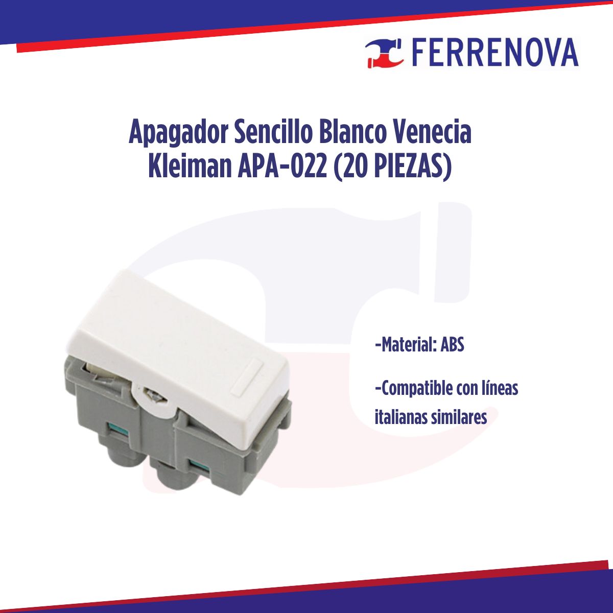 Apagador Sencillo Blanco Venecia Kleiman APA-022 (20 Piezas)