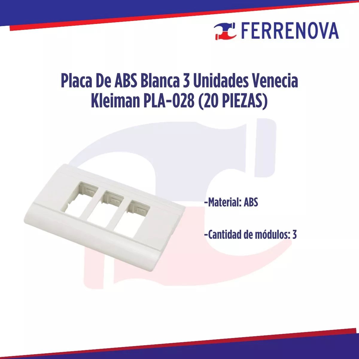 Placa De ABS 3 Salidas Blanco Venecia Kleiman PLA-028 (20 PIEZAS)