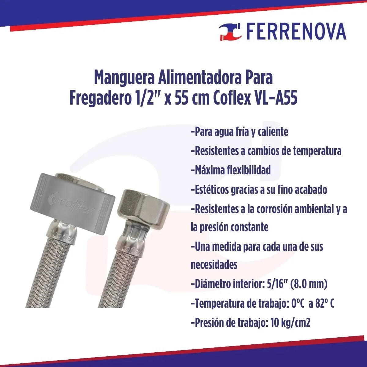 Manguera Alimentadora P/ Fregadero Coflex 1/2 X 55cms Vl-a55