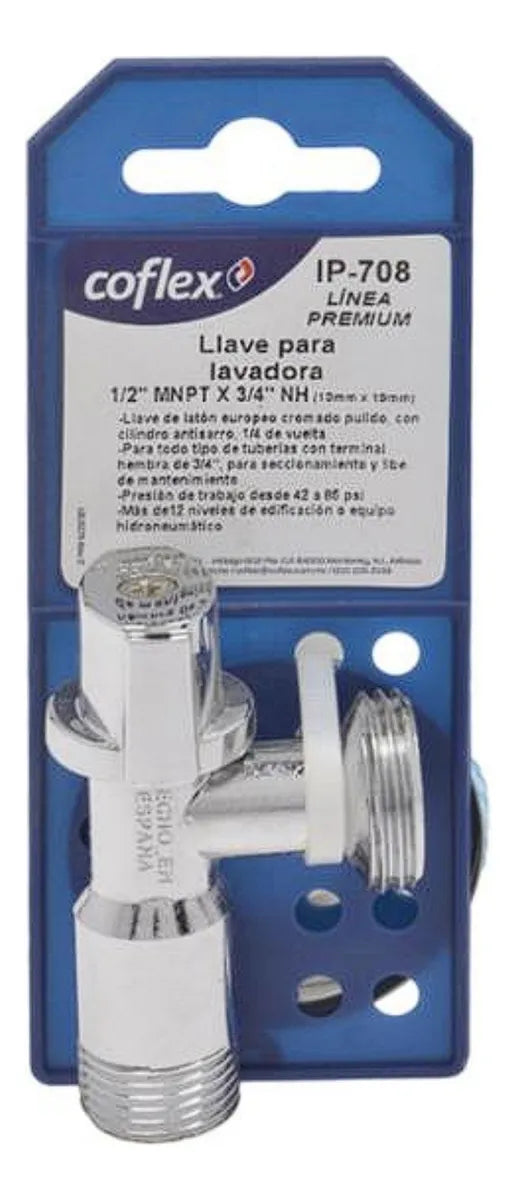 Llave Angular Para Lavadora 1/2npt X3/4 Coflex Ip-708