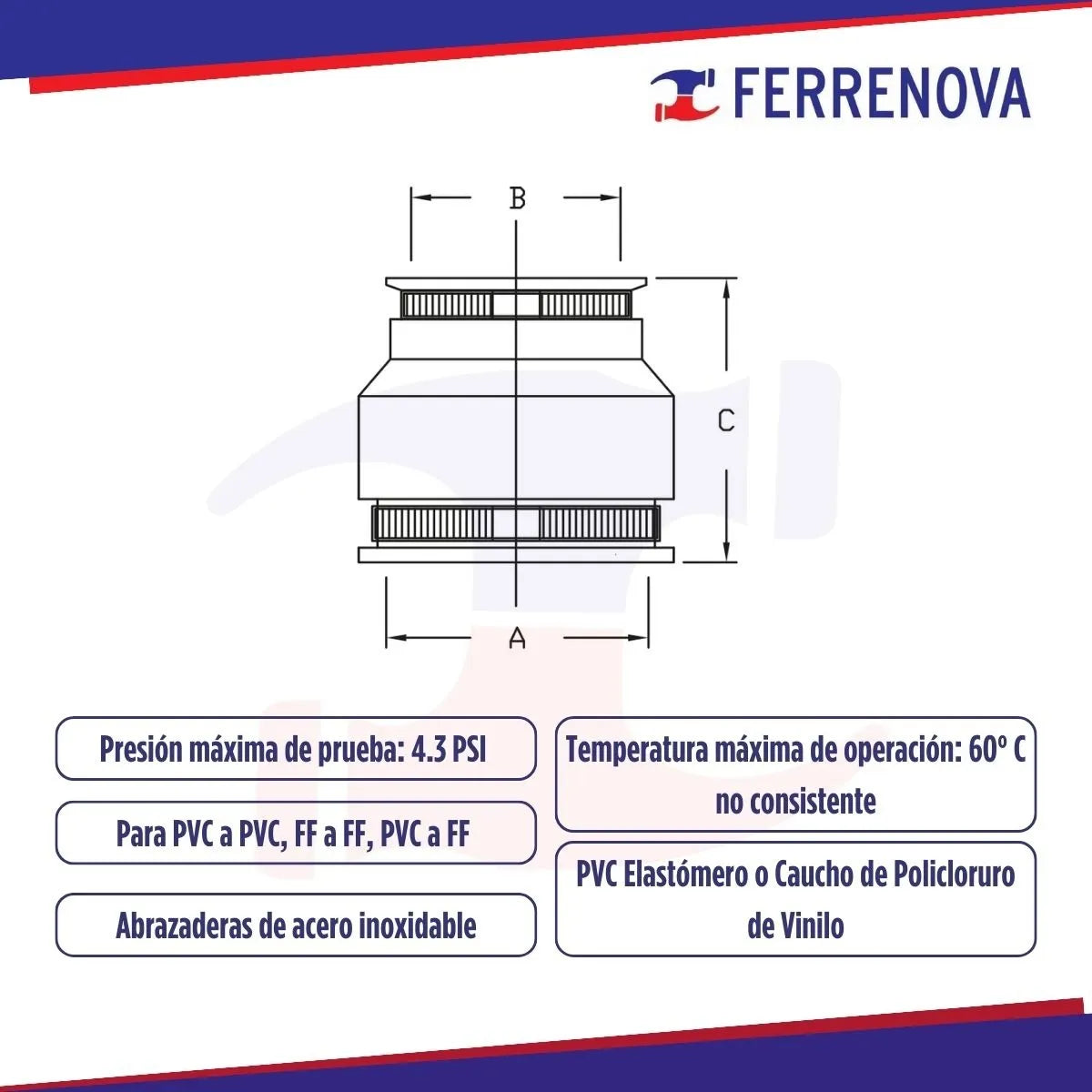 Acople De Hule Para Drenaje Sanitario 2 X 2 Coflex Pa-b22