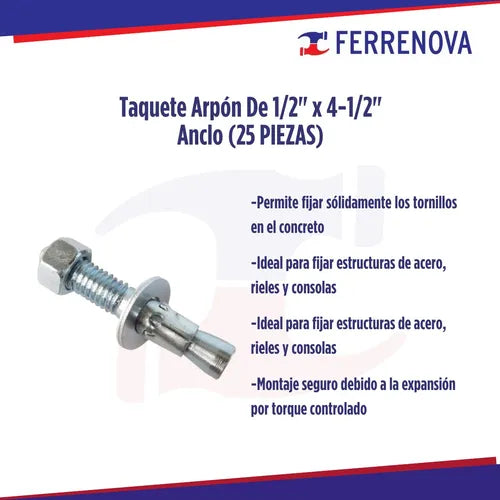 Taquete Arpon 1/2 X 4 1/2 Anclo