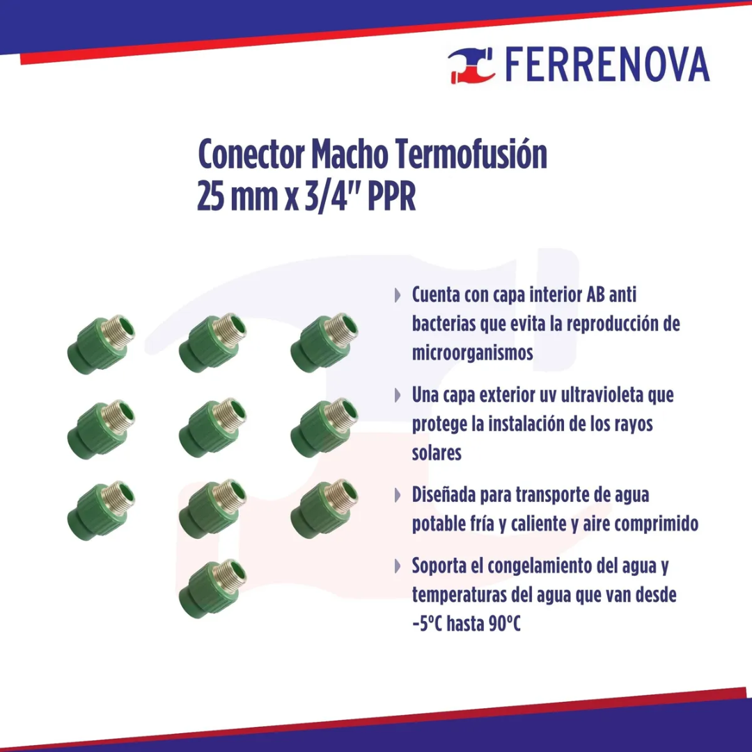 Adaptador Termofusion Macho 25Mm (3/4") Ppr