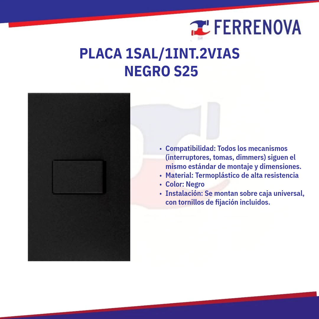 Placa 1 Salida 1 Interior 2 Vías Negro 25101-098 S25 SIMON