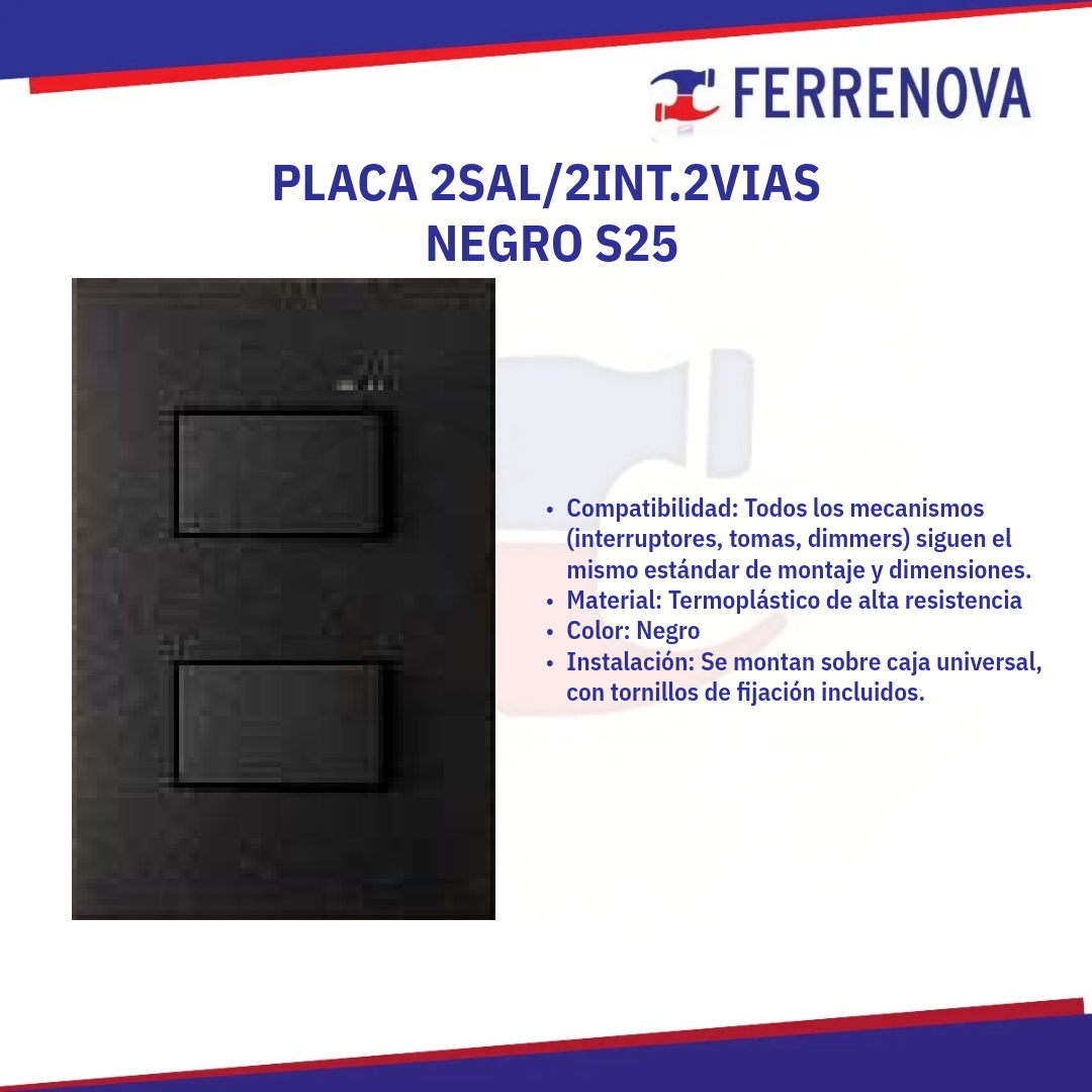 Placa 2 Salida 2 Interior 2 Vías Negro 25260-098 S25 SIMON