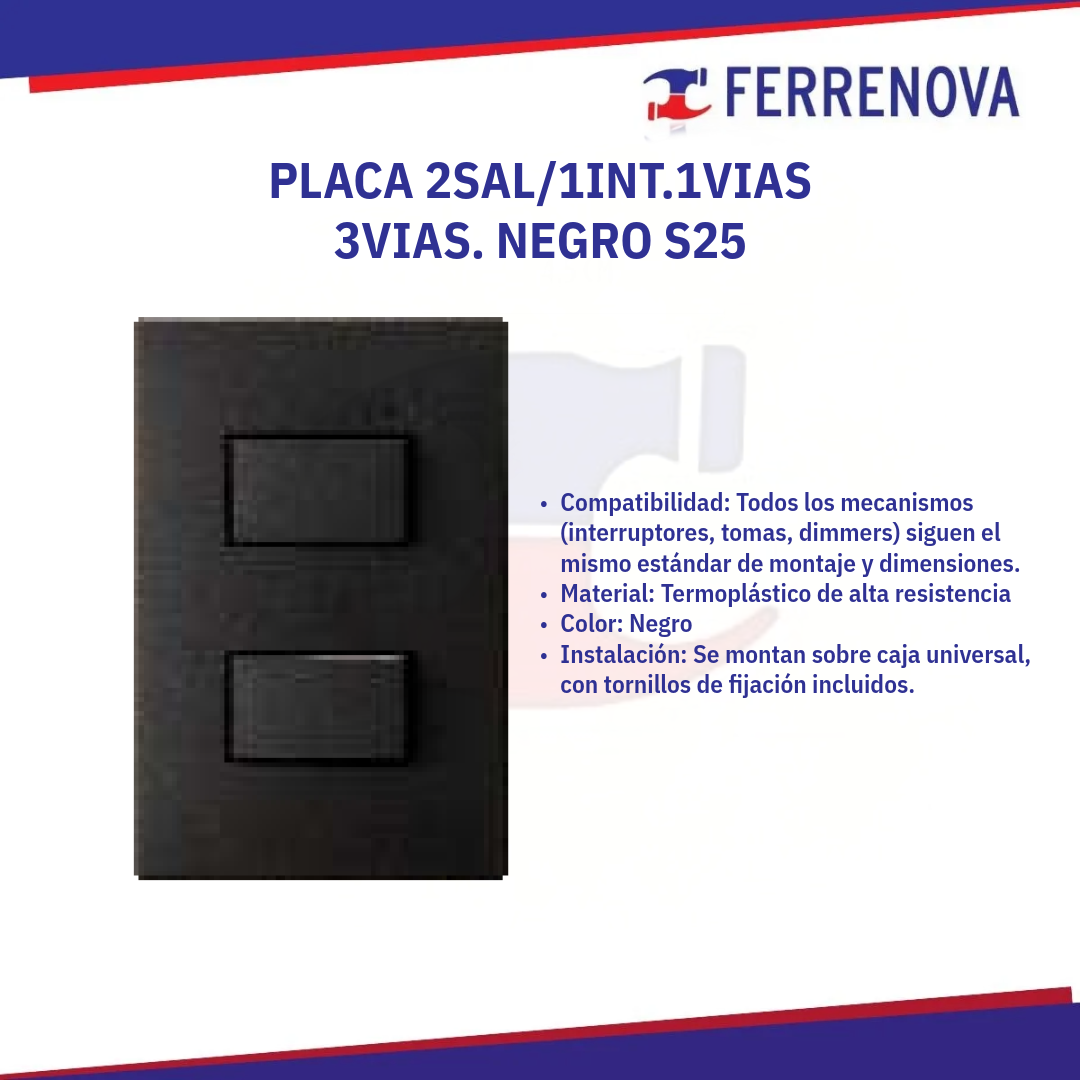 Placa 2 Salidas 1 Interior 2V+1INT.3V Negro 25261-098 Simón