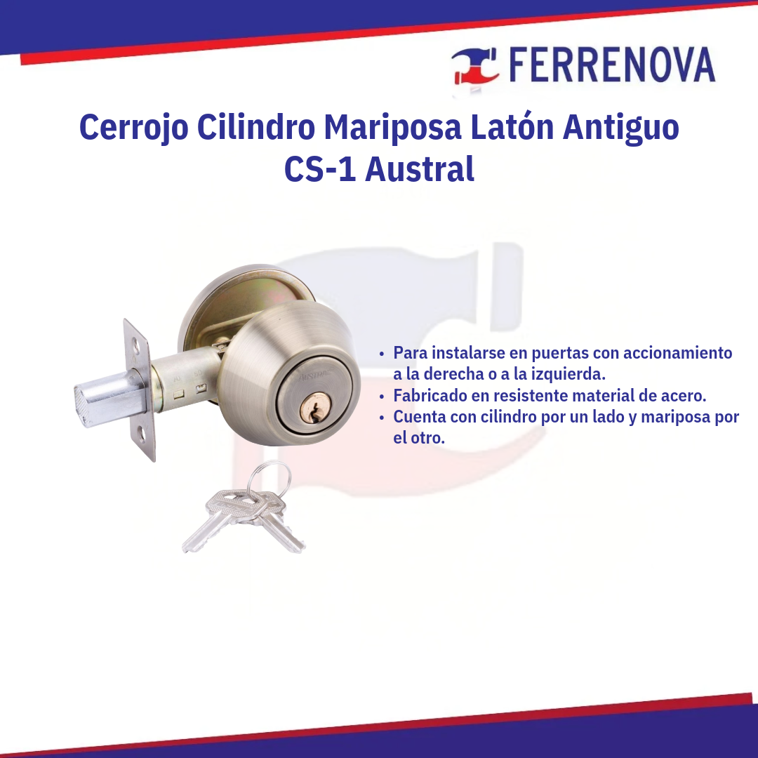 Cerrojo Cilindro Mariposa Latón Antiguo CS-1 Austral