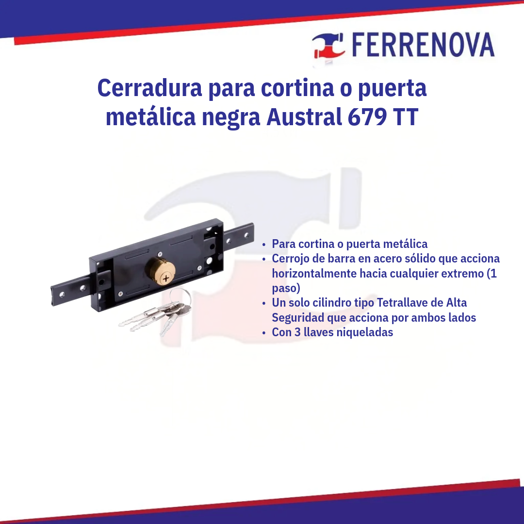 Cerradura para cortina o puerta metálica negra Austral 679 TT