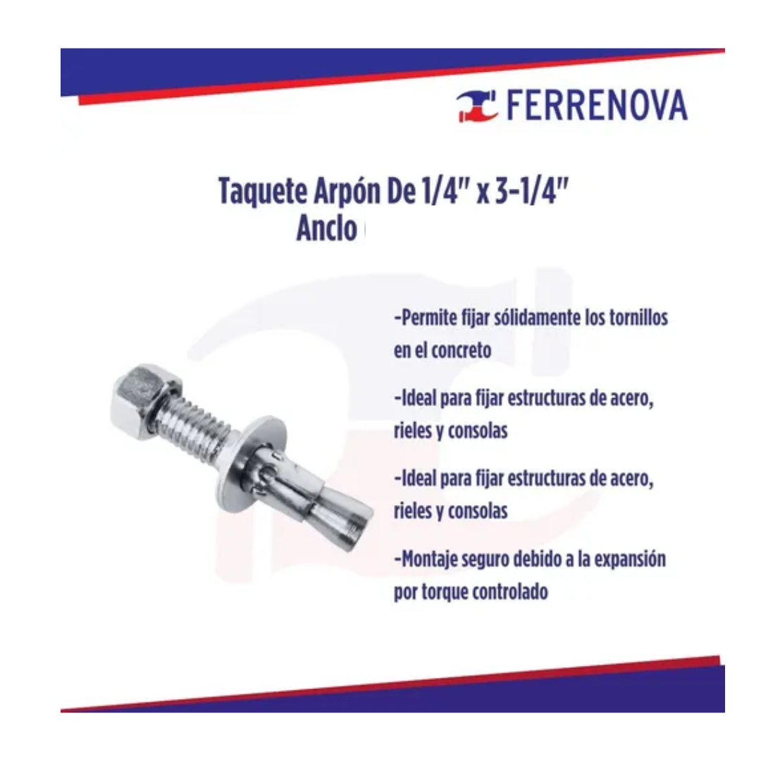 Taquete Arpon 1/4" X 3 1/4" Anclo