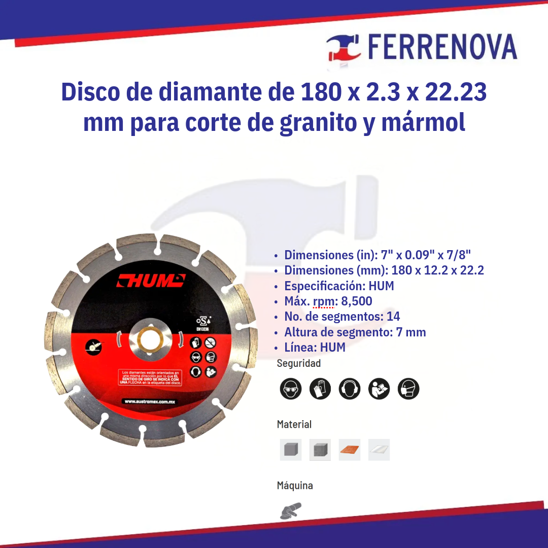 Disco Diamante 2558 180X2.2X22.2 Austromex