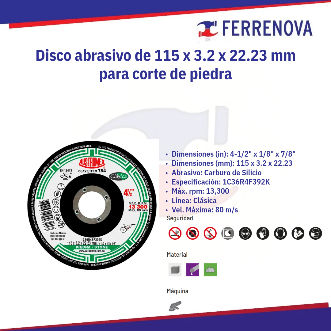 Disco C/Piedra 41/2"X1/8 754 Clasic Austromex