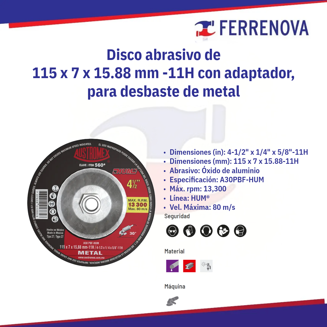 Disco Desbaste Metal 41/2X1/4 -560 Hum Austromex