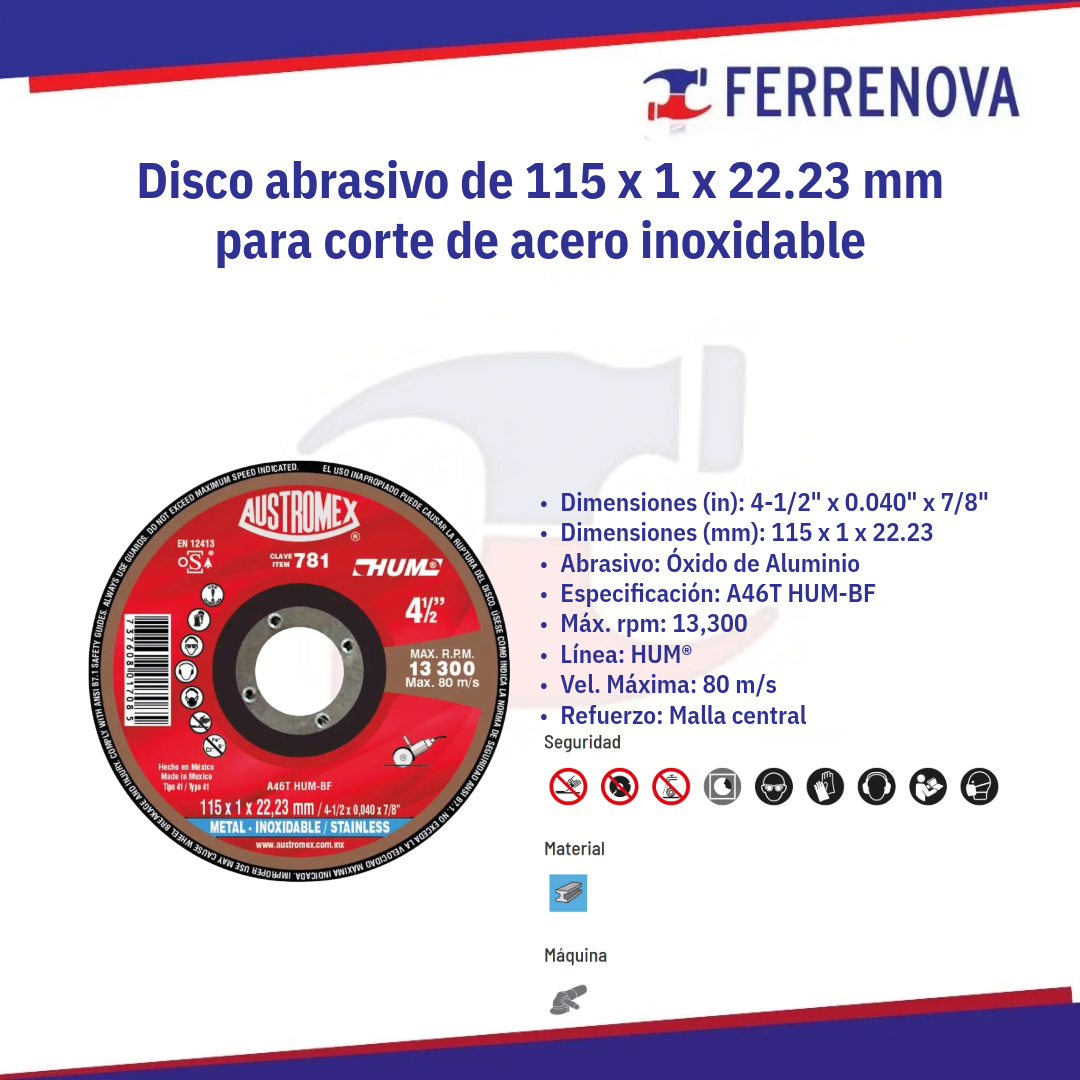 Disco Corte Inox 781 41/2"X0.040"Hum Austromex