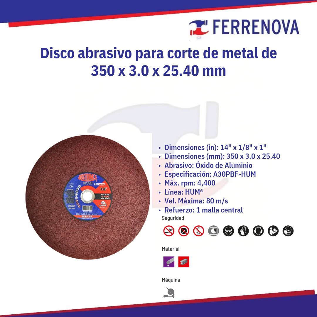 Disco De Corte 350X3X25.4 A30-Hum 733 Austromex