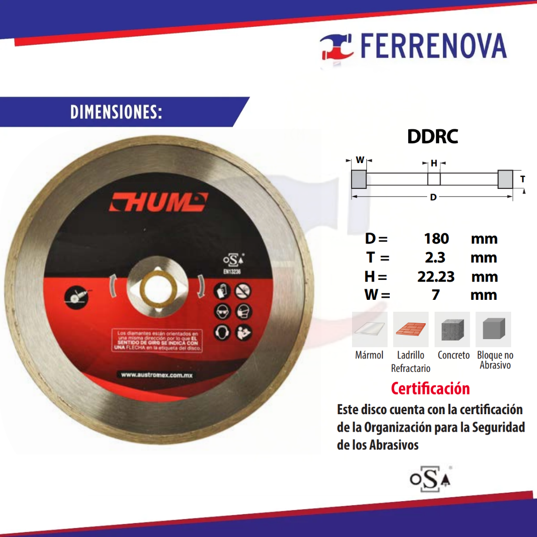 Disco Diamante 180x2x22.2 2559 Austromex