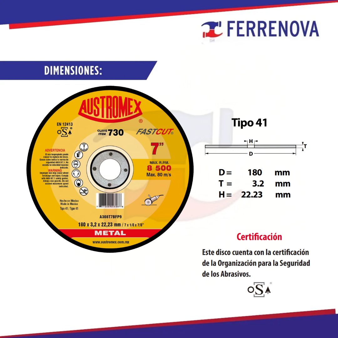 Disco Corte De Metal 730 175X3X22.2 Austromex