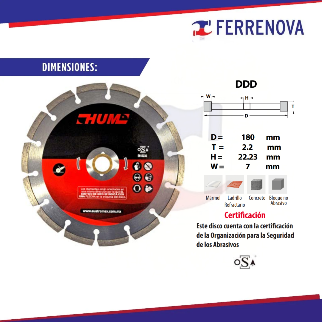 Disco Diamante 2558 180X2.2X22.2 Austromex