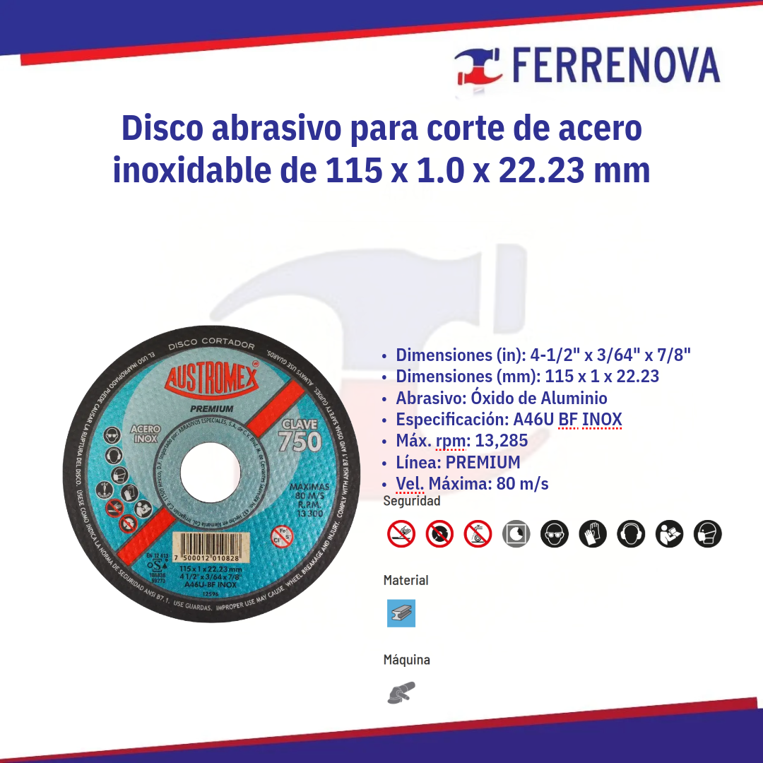 Disco Corte Inox 41/2X3/64 750 Austromex
