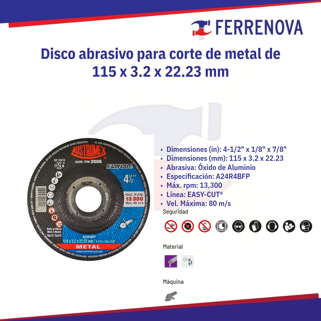 Disco Corte Metal 2006 Tipo 27 Austromex