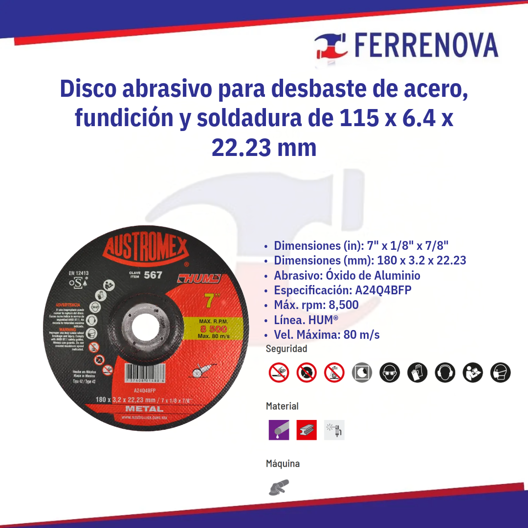 Disco C/Metal 7"X1/8 Hum 567 Austromex