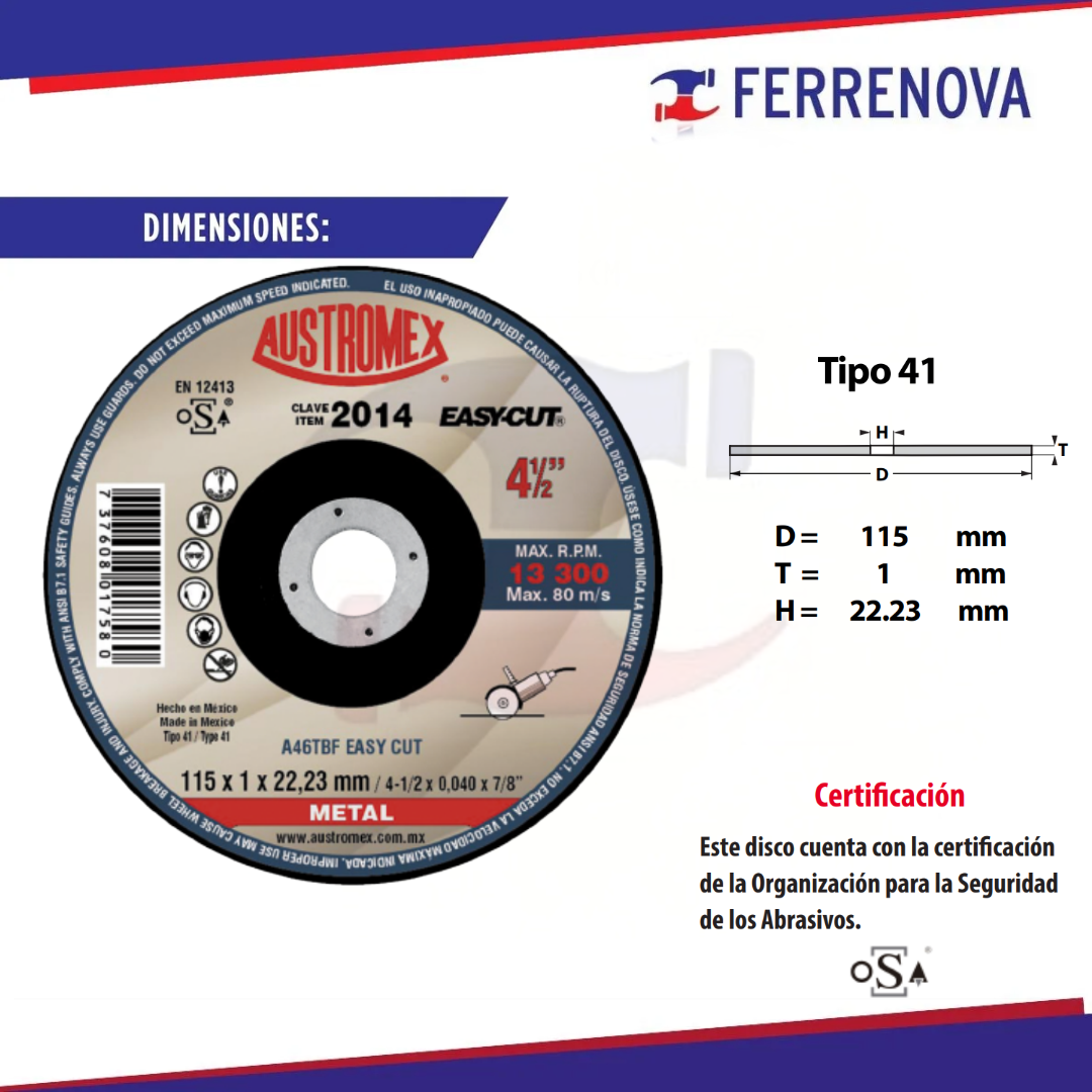 Disco D/Corte 2014 41/2 115X1X22.2 Austromex