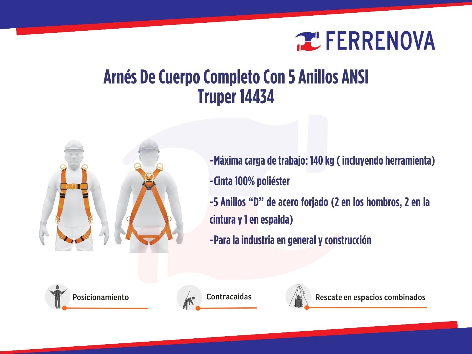 Arnés De Cuerpo Completo Con 5 Anillos ANSI Truper 14434