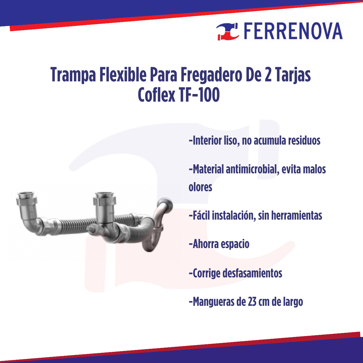 Trampa Flexible Para Fregadero De 2 Tarjas Coflex TF-100