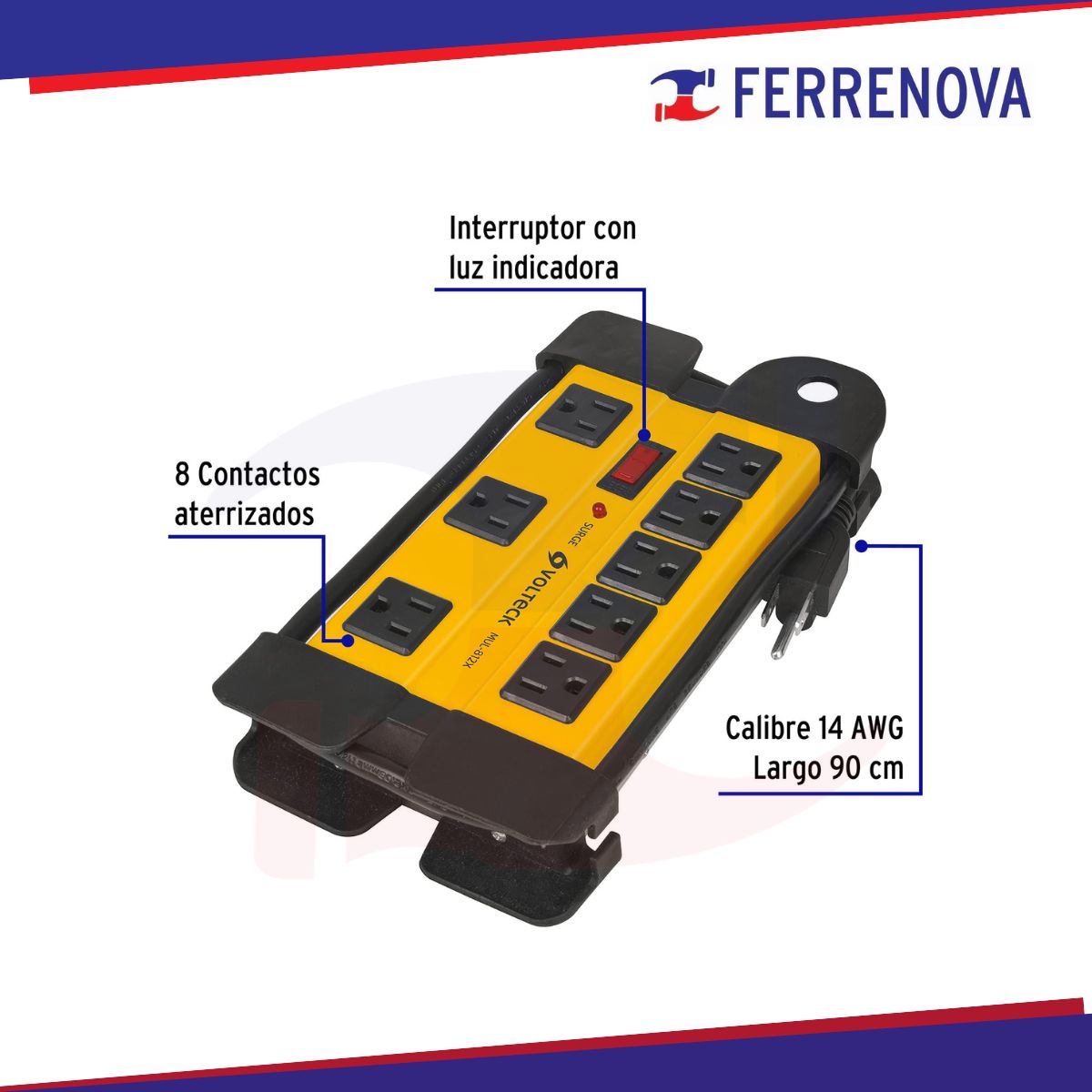 Multicontacto Industrial Supresor 8 Entradas Volteck 48188