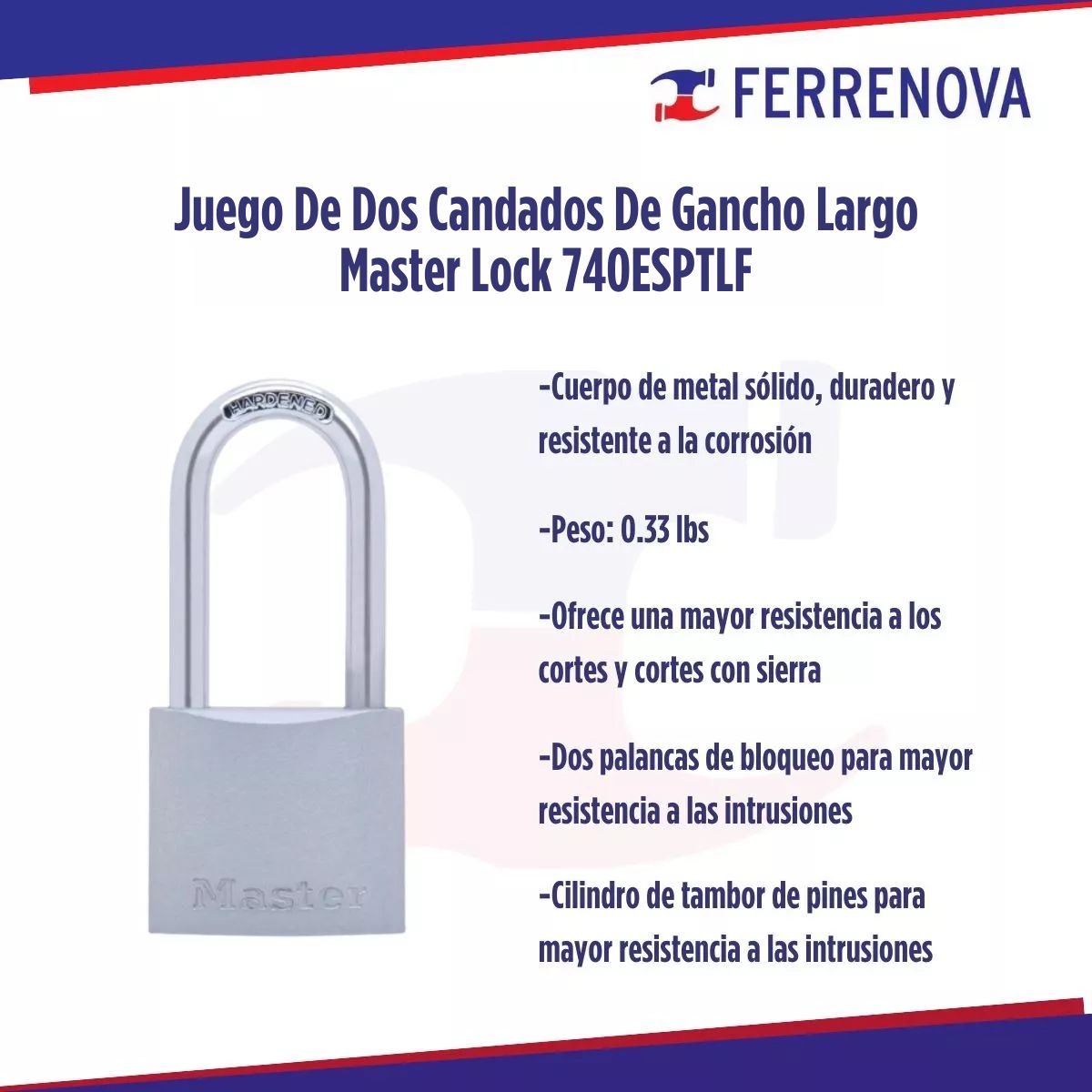 Juego De Dos Candados De Gancho Largo Master Lock 740ESPTLF
