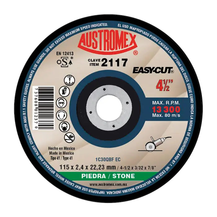 Disco Corte De Piedra 2117 4-1/2"X 3/32" Austromex