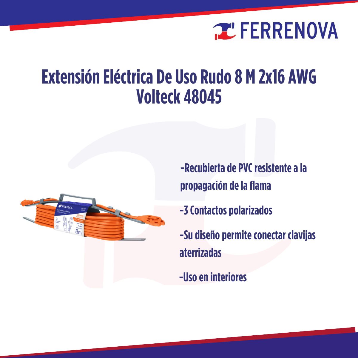 Extensión Eléctrica De Uso Rudo 8 M 2x16 AWG Volteck 48045