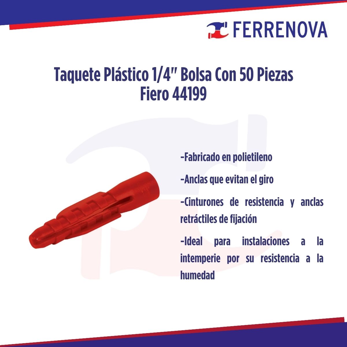 Taquete De Plástico 1/4" Bolsa Con 50 Piezas Fiero 44199