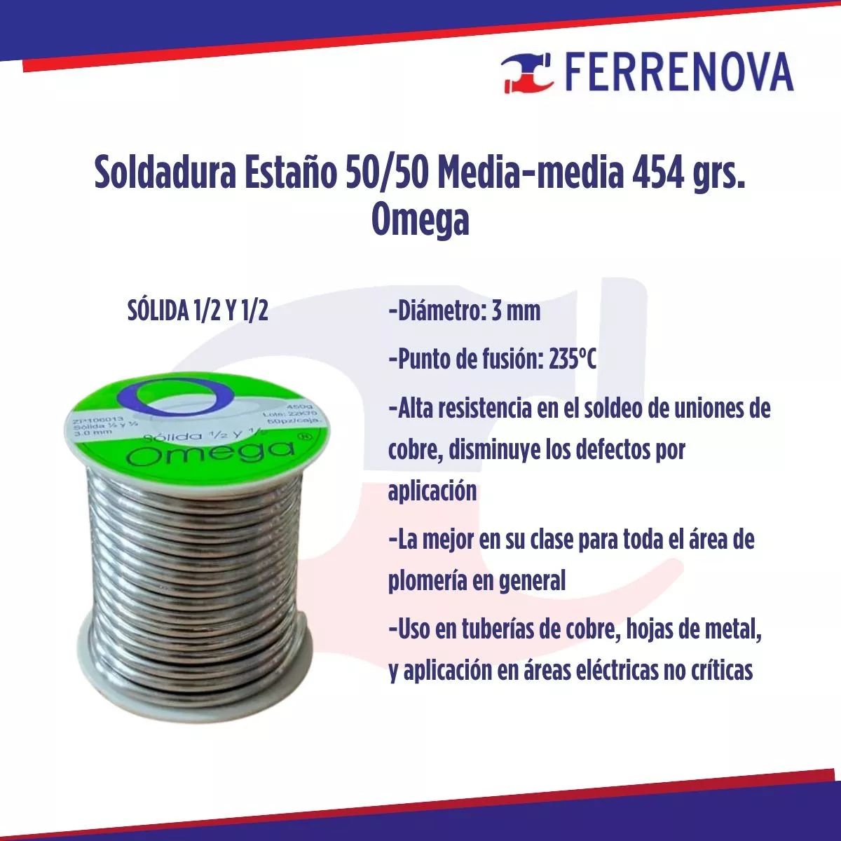 Soldadura De Estaño 1/2 - 1/2 450GR Caja Verde Omega