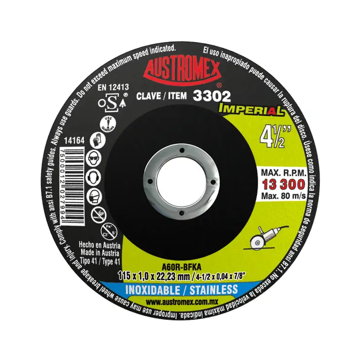 Disco P/Corte Acero Inox 41/2 3302 Austromex