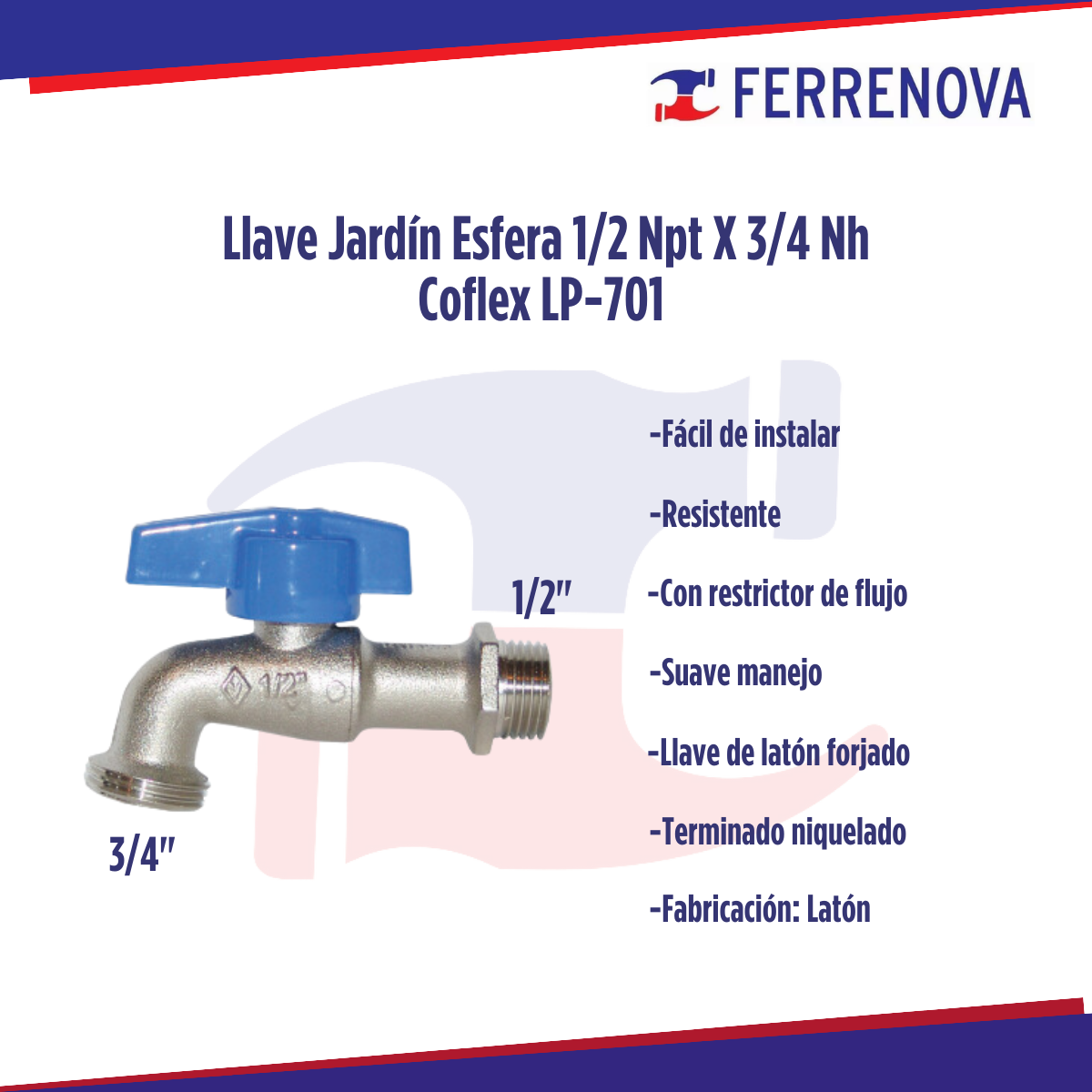 Llave Jardín Esfera 1/2 Npt X 3/4 Nh Coflex LP-701