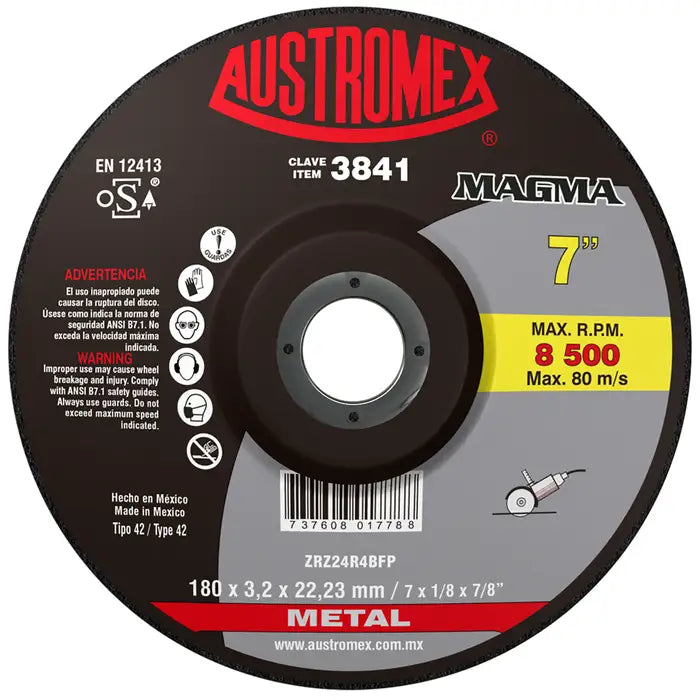 Disco Corte Metal 3841 7" 180X3.2X22.3 Austromex