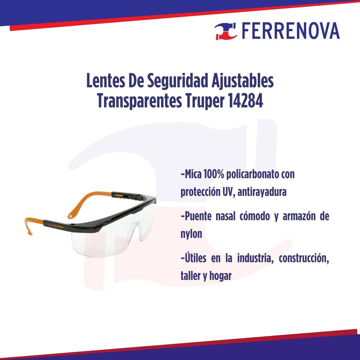 Lentes De Seguridad Ajustables Transparentes Truper 14284