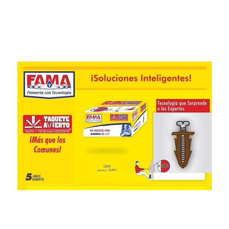 Taquete Avierto 1/4X1 1/2 Caja. Con 100 Fama 9491