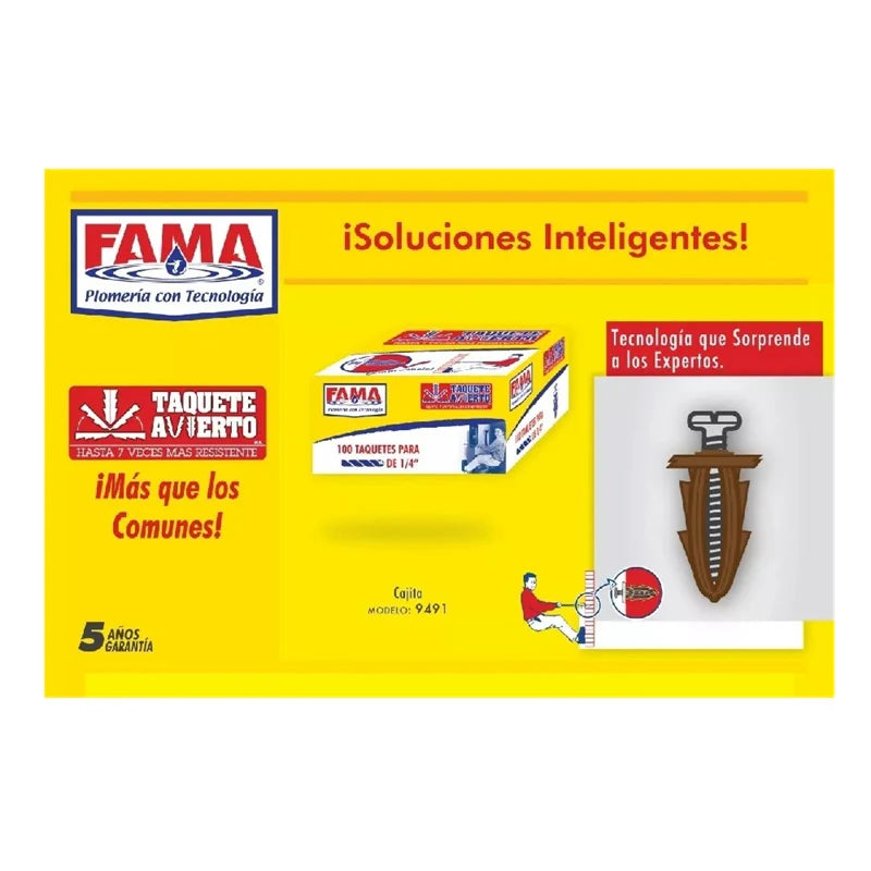 Taquete Avierto 3/8X1 1/2 Caja Con 50 Piezas Fama 9493