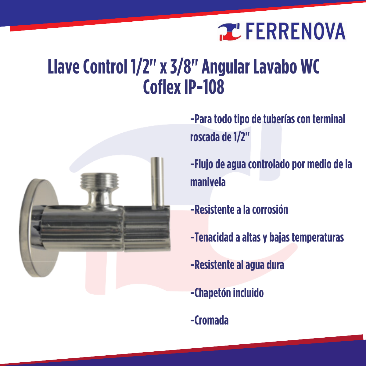 Llave Control Angular 1/2" x 3/8 Para Lavabo Coflex