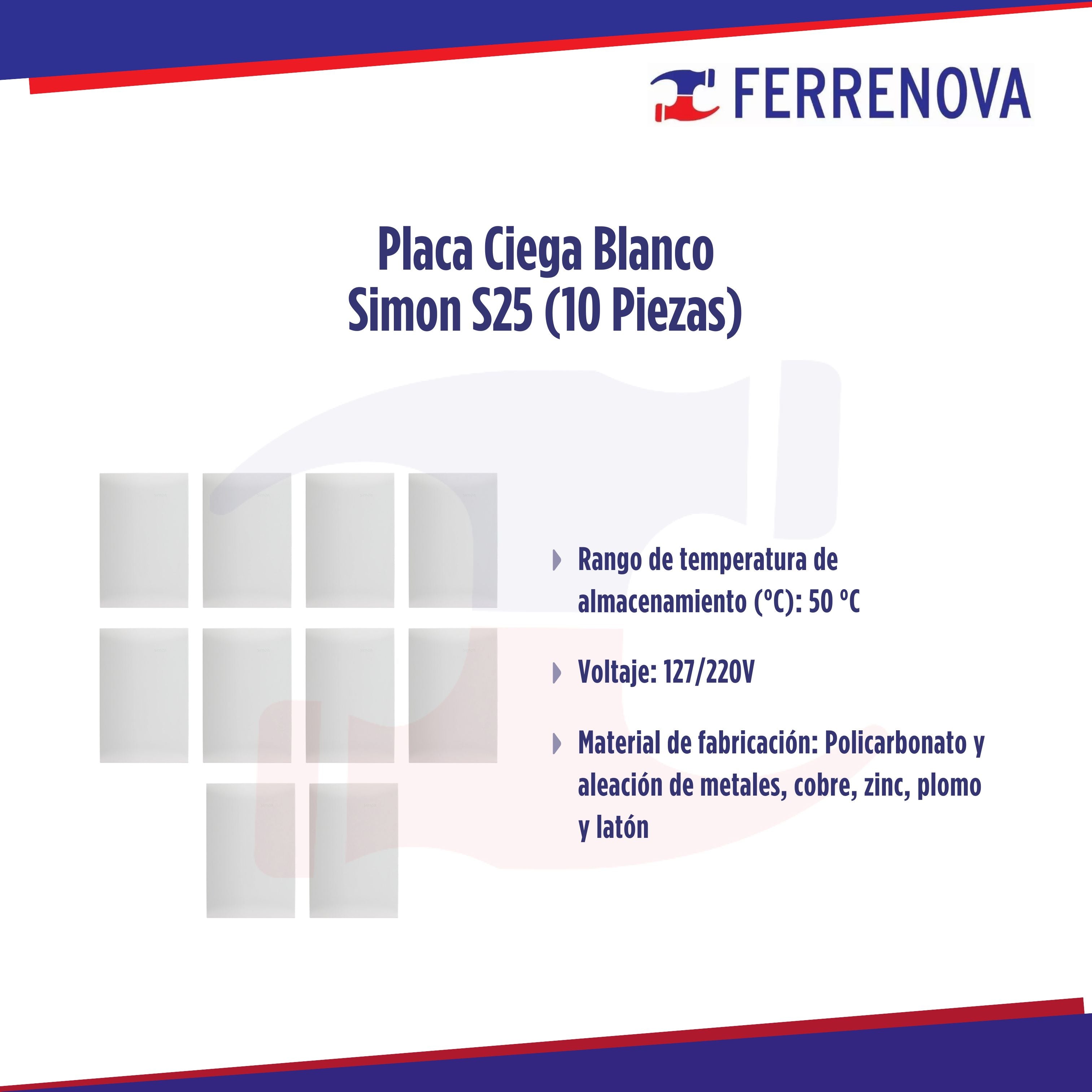 Placa Ciega Blanco Simon S25 (10 Piezas)