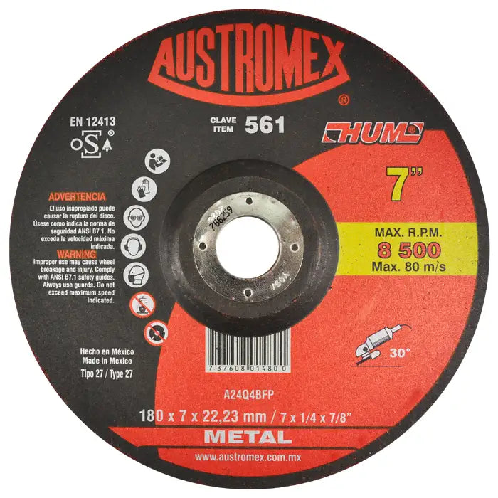 Disco Desbaste Metal 7"X1/4X7/8 561 Hum Austromex