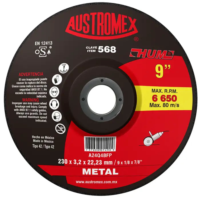 Disco C/Metal 9"X1/8 T42 568 Hum Austromex