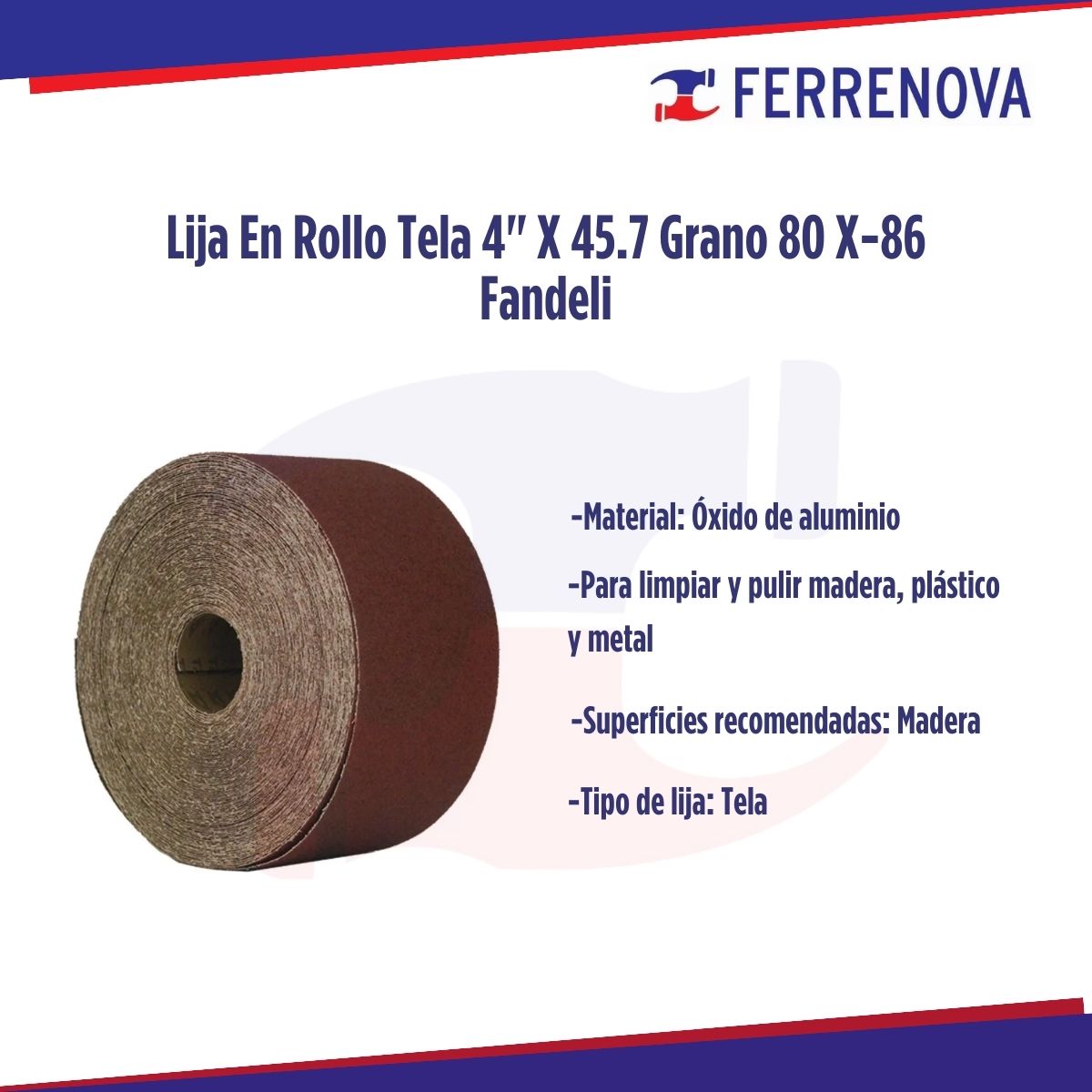 Lija En Rollo Tela 4" X 45.7 Grano 80 X-86 Fandeli