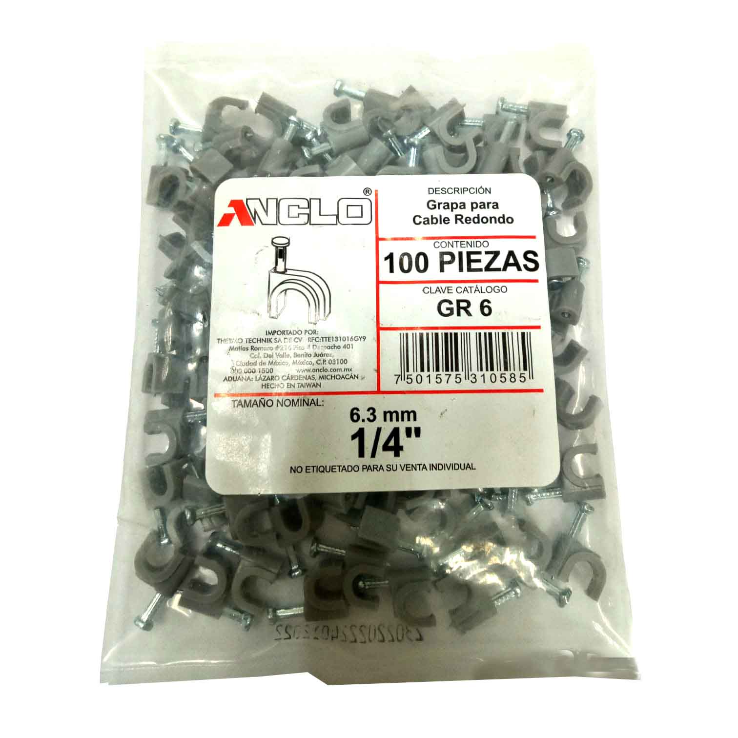 Grapa Para Cables Redondos 1/4" Gr6 Bolsa de 100 Pzs Anclo