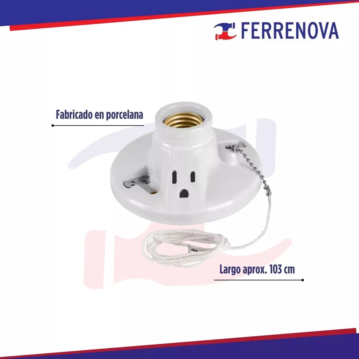 Portalámpara De Porcelana Con Ladrón Y Cadena Volteck 46526