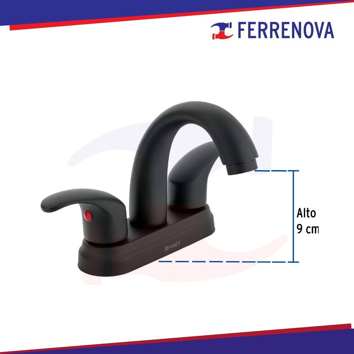 Mezcladora Para Lavabo Negro Mate 4 Nariz Curva Foset 45357